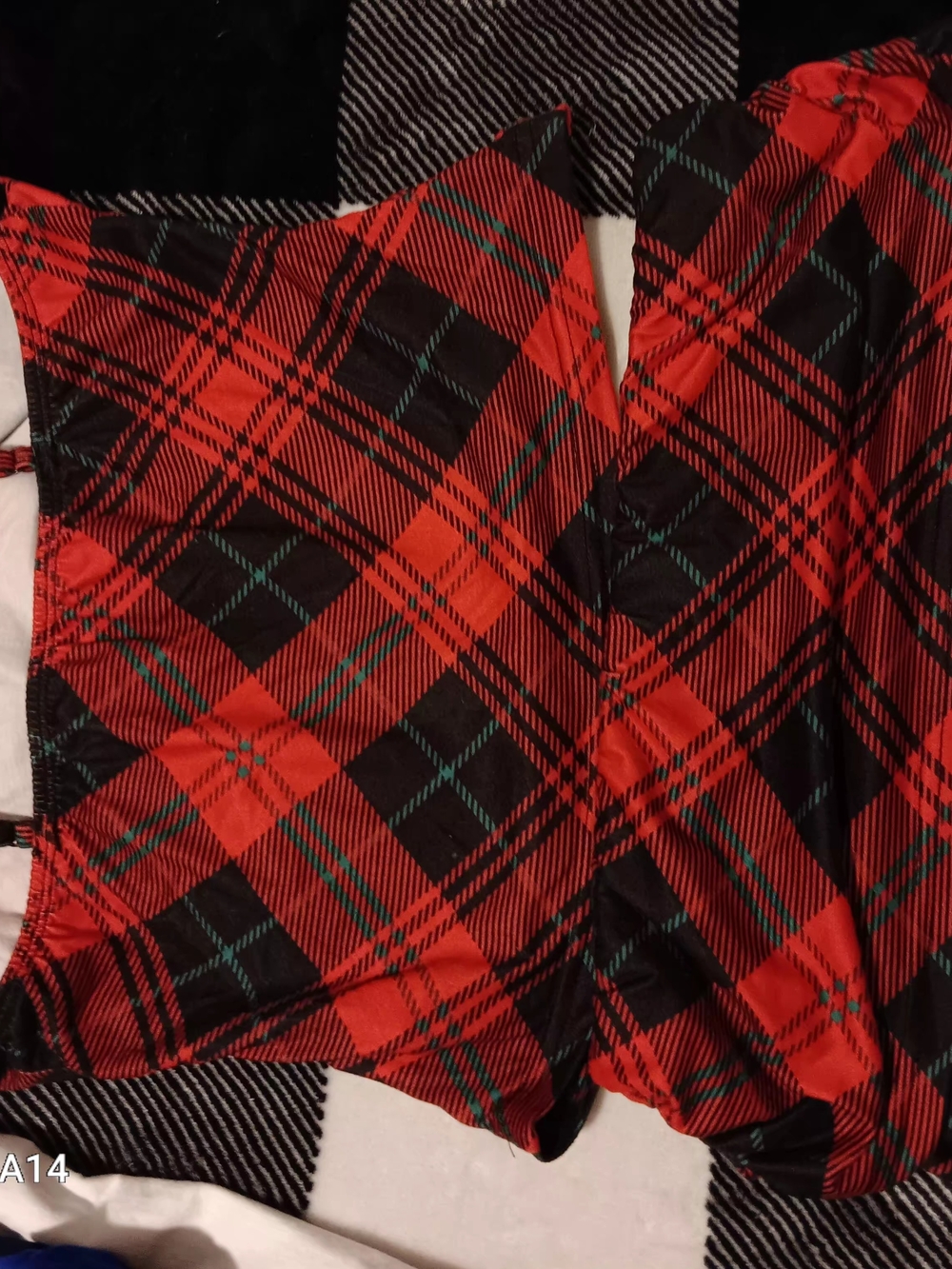 SHEIN Red Black Plaid Sleep Shorts with Green Accents
